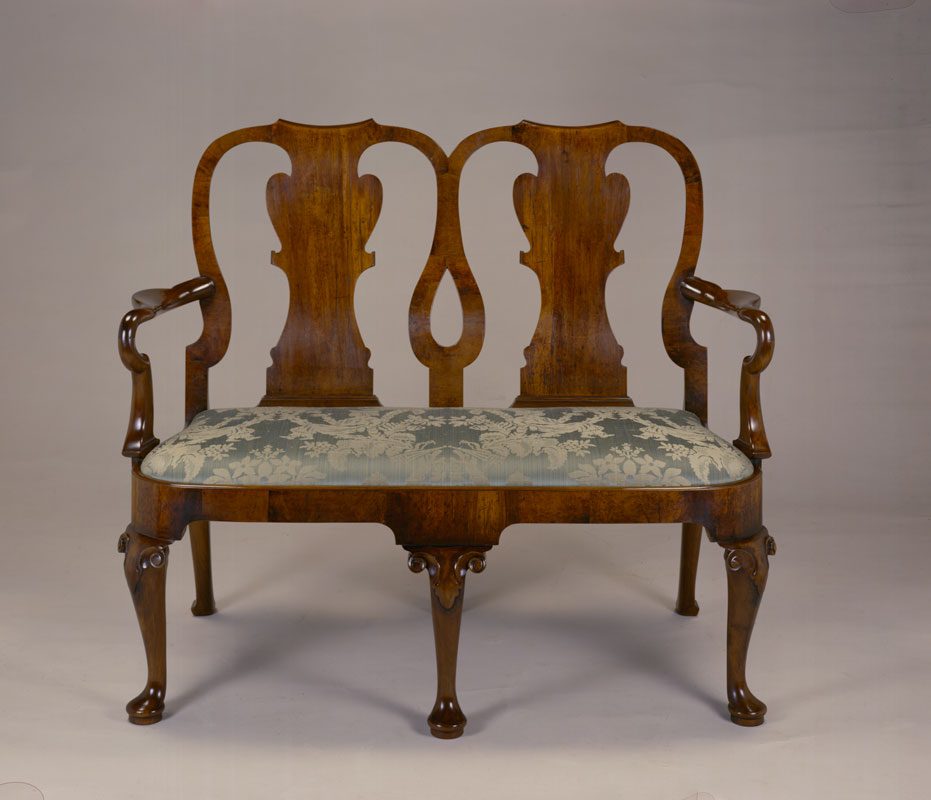 George II style walnut two seater settee made in the studio